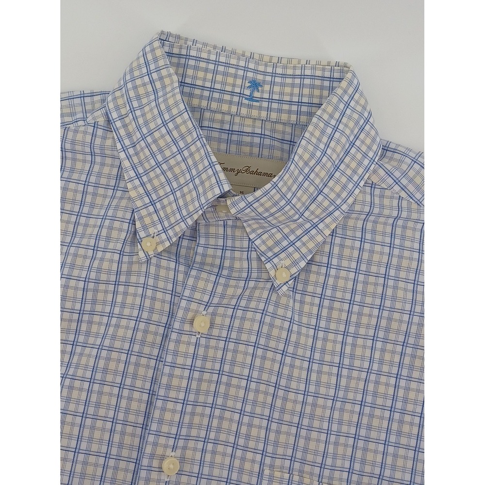 Tommy Bahama Mens 16 32-33 Plaid Long Sleeve Button-Down